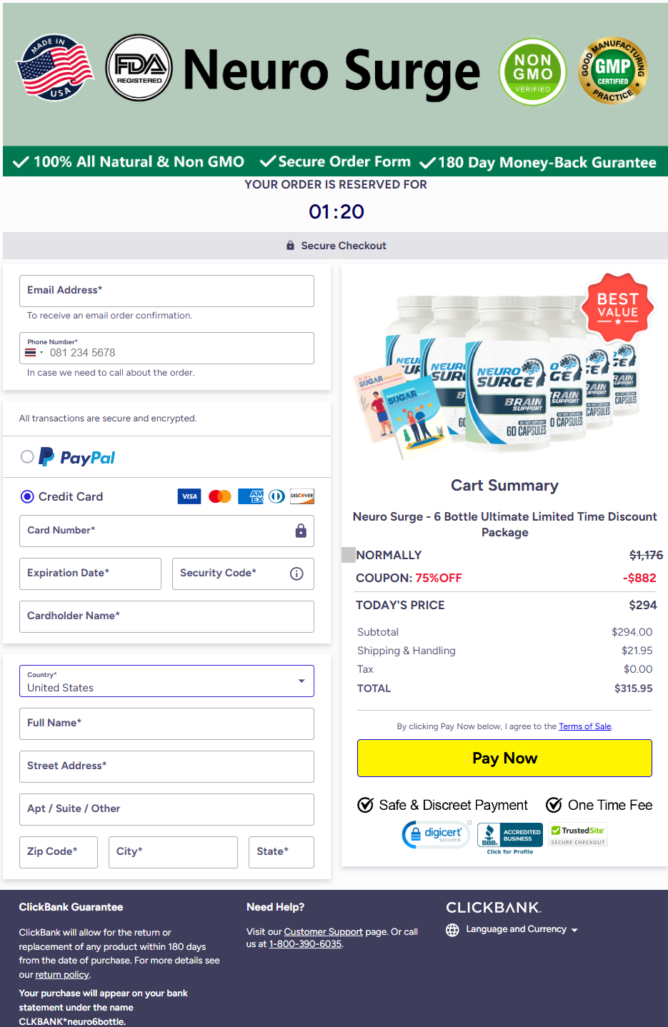 NeuroSurge Official Website Secure Order Page